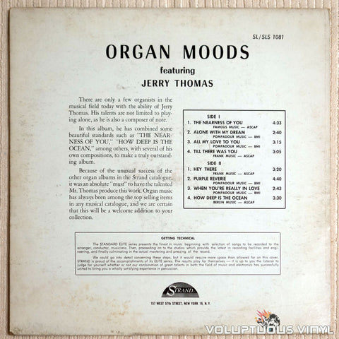 Jerry Thomas ‎– Organ Moods - Vinyl Record - Back Cover
