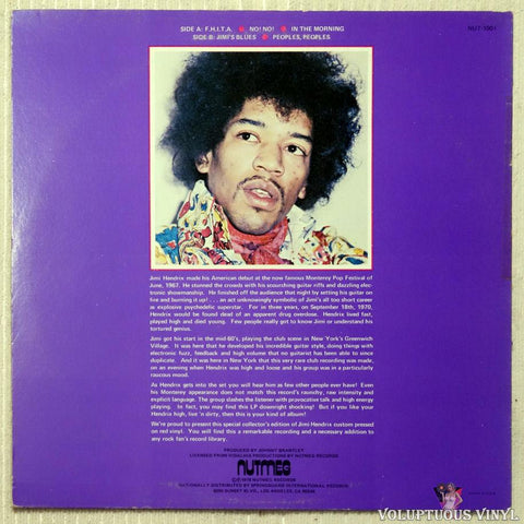 Jimi Hendrix ‎– High, Live'n Dirty vinyl record back cover
