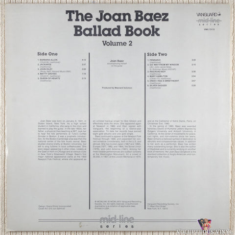 Joan Baez – The Joan Baez Ballad Book Vol.2 vinyl record back cover