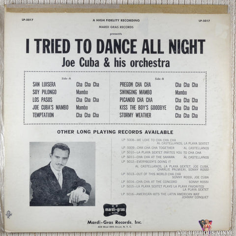 Joe Cuba And Orchestra ‎– I Tried To Dance All Night vinyl record back cover