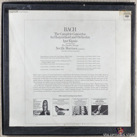 Johann Sebastian Bach - Igor Kipnis, The London Strings, Neville Marriner ‎– The Complete Concertos For Harpsichord And Orchestra vinyl record back cover
