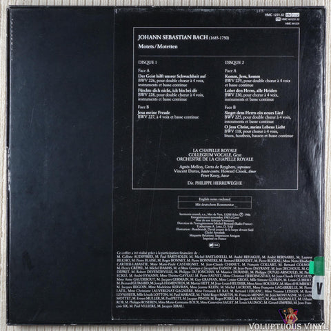 Johann Sebastian Bach - La Chapelle Royale, Paris • Collegium Vocale, Gent • Philippe Herreweghe ‎– Motets vinyl record back cover