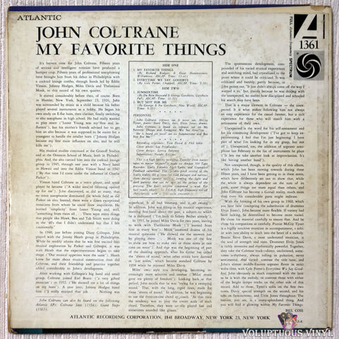 John Coltrane ‎– My Favorite Things vinyl record back cover
