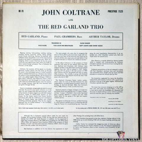 John Coltrane With The Red Garland Trio ‎– John Coltrane With The Red Garland Trio vinyl record back cover