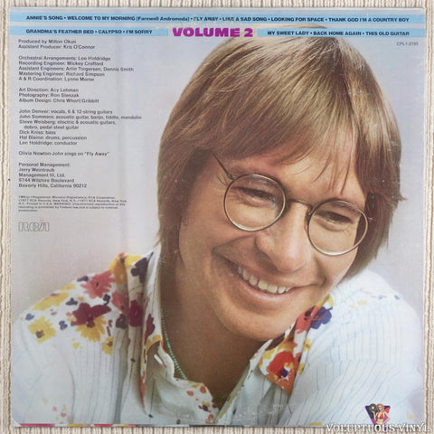 John Denver – John Denver's Greatest Hits, Volume 2 vinyl record back cover