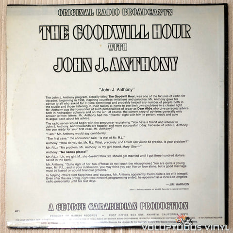 John J. Anthony ‎– The Goodwill Hour With John J. Anthony - Vinyl Record - Back Cover