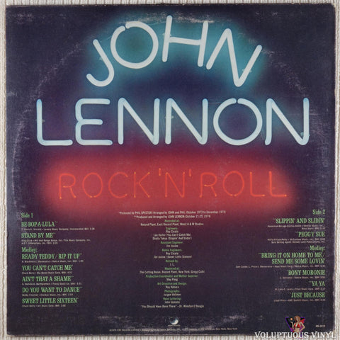 John Lennon ‎– Rock 'N' Roll vinyl record back cover