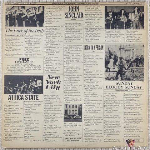John Lennon & Yoko Ono / The Plastic Ono Band ‎– Some Time In New York City vinyl record back cover