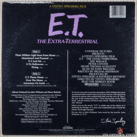 John Williams ‎– E.T. The Extra-Terrestrial (Music From The Original Motion Picture Soundtrack) vinyl record back cover