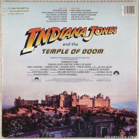 John Williams ‎– Indiana Jones And The Temple Of Doom (Motion Picture Soundtrack) vinyl record back cover
