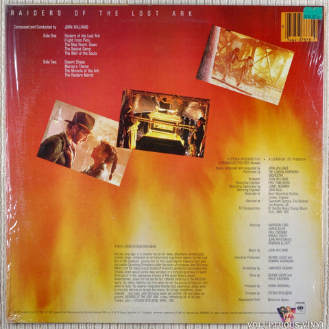 John Williams ‎– Raiders Of The Lost Ark (Original Motion Picture Soundtrack) vinyl record back cover