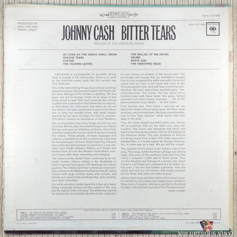 Johnny Cash – Bitter Tears - Ballads Of The American Indian vinyl record back cover