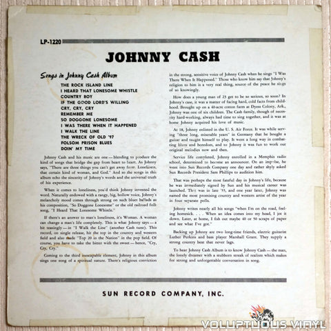 Johnny Cash ‎– With His Hot And Blue Guitar - Vinyl Record - Back Cover