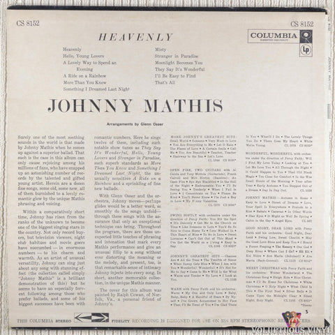 Johnny Mathis – Heavenly vinyl record back cover