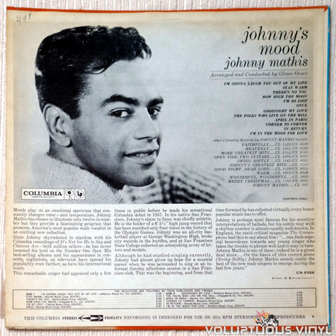 Johnny Mathis ‎– Johnny's Mood vinyl record back cover