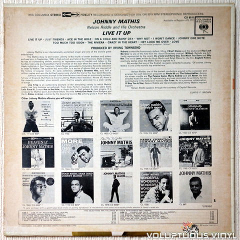 Johnny Mathis ‎– Live It Up! vinyl record back cover
