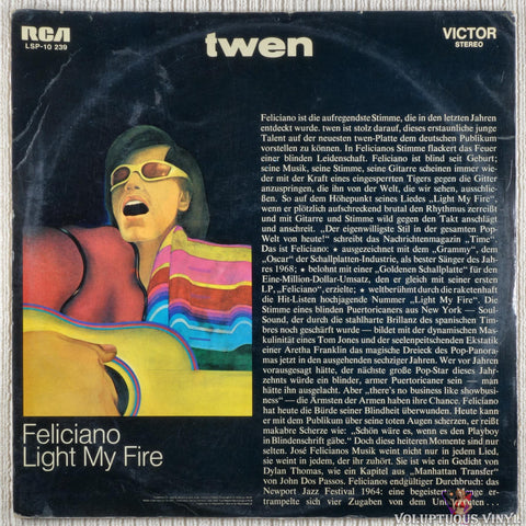 José Feliciano – Light My Fire vinyl record back cover