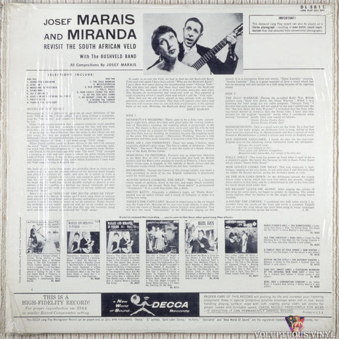 Josef Marais And Miranda – Revisit The South African Veld vinyl record back cover