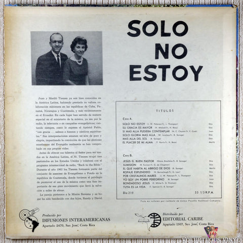 Juan & Marilu Tieszen ‎– Solo No Estoy vinyl record back cover