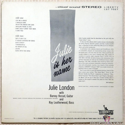 Julie London ‎– Julie Is Her Name vinyl record back cover