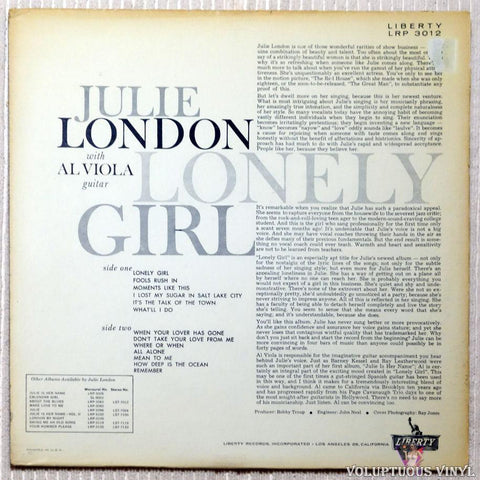 Julie London ‎– Lonely Girl vinyl record back cover
