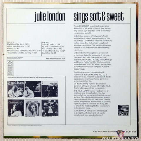 Julie London ‎– Sings Soft & Sweet vinyl record back cover