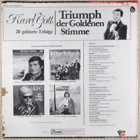 Karel Gott ‎– Triumph Der Goldenen Stimme vinyl record back cover