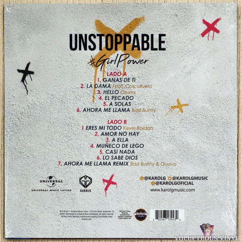 Karol G ‎– Unstoppable vinyl record back cover