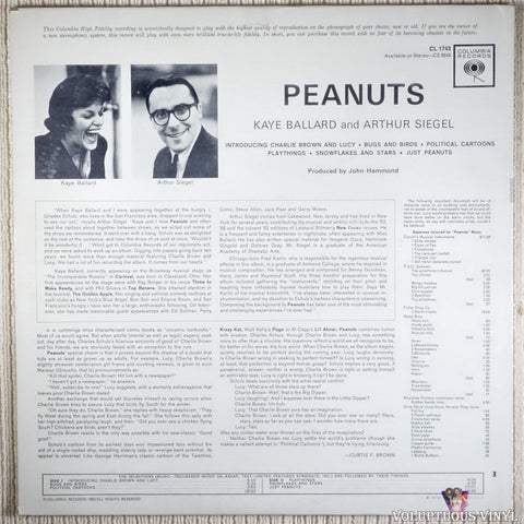 Kaye Ballard And Arthur Siegel ‎– Peanuts vinyl record back cover