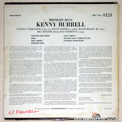 Kenny Burrell ‎– Midnight Blue - Vinyl Record - Back Cover
