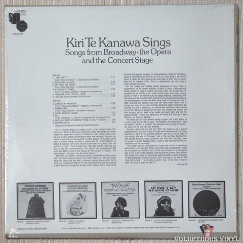 Kiri Te Kanawa ‎– Kiri Te Kanawa Sings From Broadway - The Opera And The Concert Stage vinyl record back cover