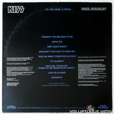 Kiss, Paul Stanley ‎– Paul Stanley vinyl record back cover