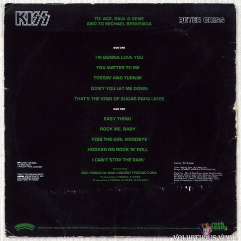 Kiss, Peter Criss ‎– Peter Criss vinyl record back cover