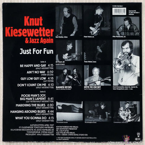 Knut Kiesewetter & Jazz Again ‎– Just For Fun vinyl record back cover