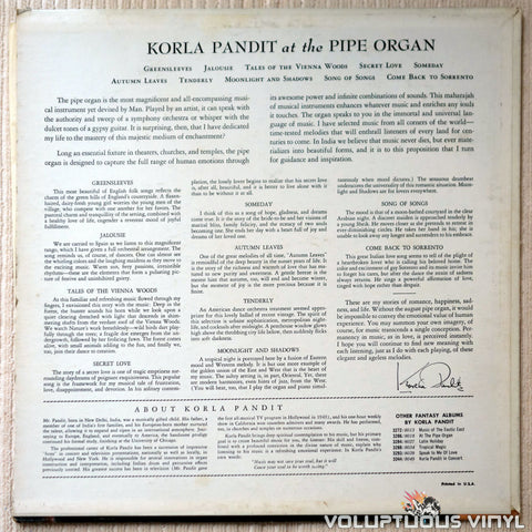 Korla Pandit ‎– At The Pipe Organ - Vinyl Record - Back Cover