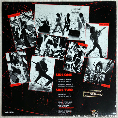 Krokus ‎– Screaming In The Night - Vinyl Record - Back Cover