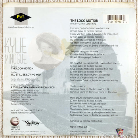 Kylie Minogue – The Loco-Motion vinyl record back cover