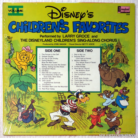 Larry Groce And The Disneyland Children's Sing-Along Chorus ‎– Disney's Children's Favorites Volume II vinyl record back cover