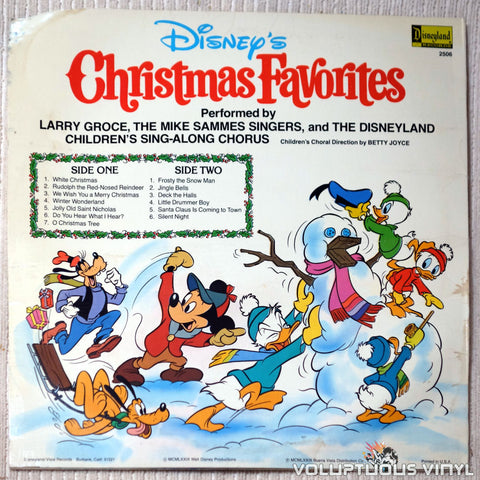 Larry Groce, The Mike Sammes Singers And The Disneyland Children's Sing-along Chorus ‎– Disney's Christmas Favorites vinyl record back cover