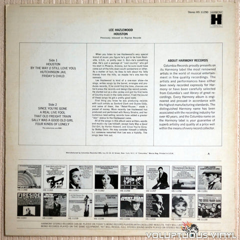 Lee Hazlewood ‎– Houston - Vinyl Record - Back Cover