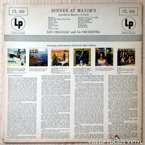 Leo Chauliac And His Orchestra ‎– Dinner At Maxim's - Vinyl Record - Back Cover