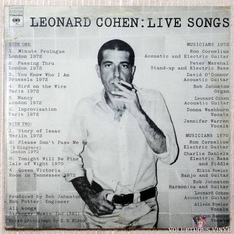 Leonard Cohen ‎– Live Songs vinyl record front cover