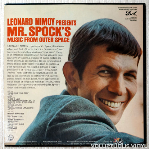 Leonard Nimoy ‎– Presents Mr. Spock's Music From Outer Space - Vinyl Record - Back Cover