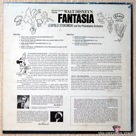 Leopold Stokowski And The Philadelphia Orchestra ‎– Selections From Walt Disney's Fantasia vinyl record back cover