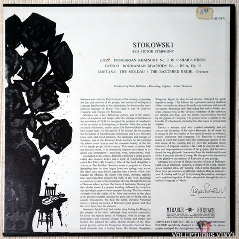 Leopold Stokowski Conducting The RCA Victor Symphony ‎– Rhapsodies vinyl record back cover