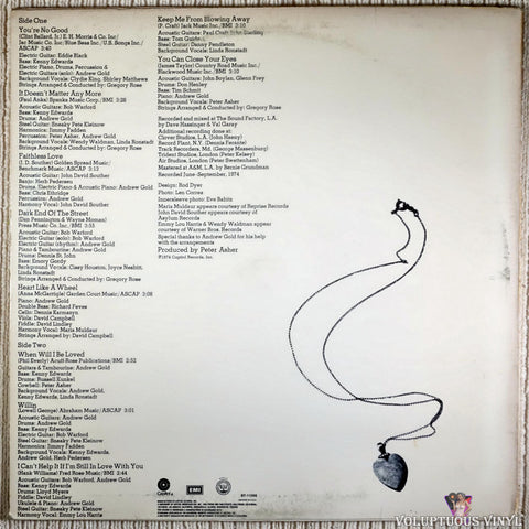 Linda Ronstadt ‎– Heart Like A Wheel vinyl record back cover