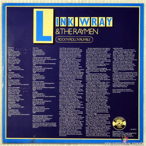 Link Wray & The Raymen ‎– Rock 'N' Roll 'N' Rumble vinyl record back cover
