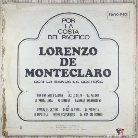 Lorenzo De Monteclaro Con La Banda La Costeña ‎– Por La Costa Del Pacifico vinyl record back cover