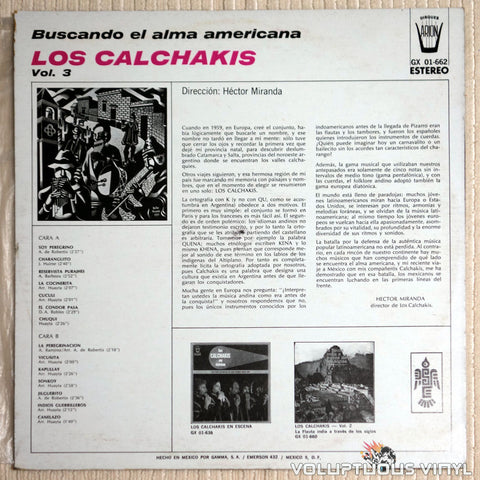Los Calchakis ‎– Buscando El Alma Americana - Los Calchakis Vol. 3 - Vinyl Record - Back Cover