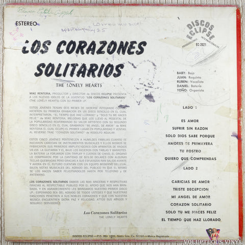 Los Corazones Solitarios – El Tiempo Que Haz Llorado vinyl record back cover
